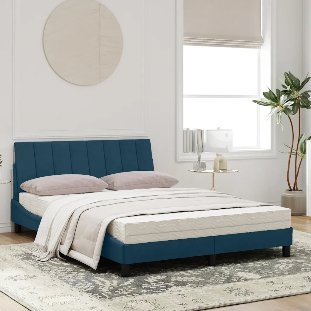 Letto con Materasso Hanko Blu 120x200 cm in Velluto