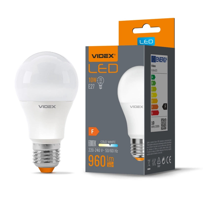 Lampadina LED A60 10W E27 6000K 960lm luce fredda Videx