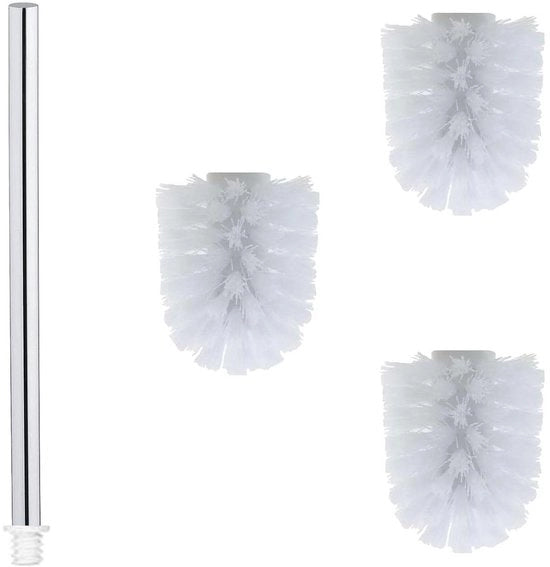 Set di spazzole per il water di acciaio inossidabile WAVEWO 304 | 1 x impugnatura in acciaio inossidabile lucido (27 cm) | 3 x cappucci intercambiabili Ø 6,5 cm | Ambientalmente amichevole | Per bagni moderni (bianco, 6,5 cm)