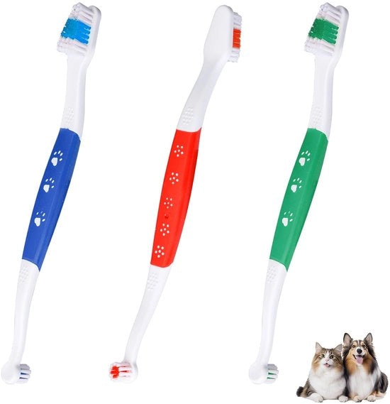 Set di spazzole per denti per animali domestici, doppia faccia, 3 pezzi, setole morbide, 21,6 cm, per cani e gatti