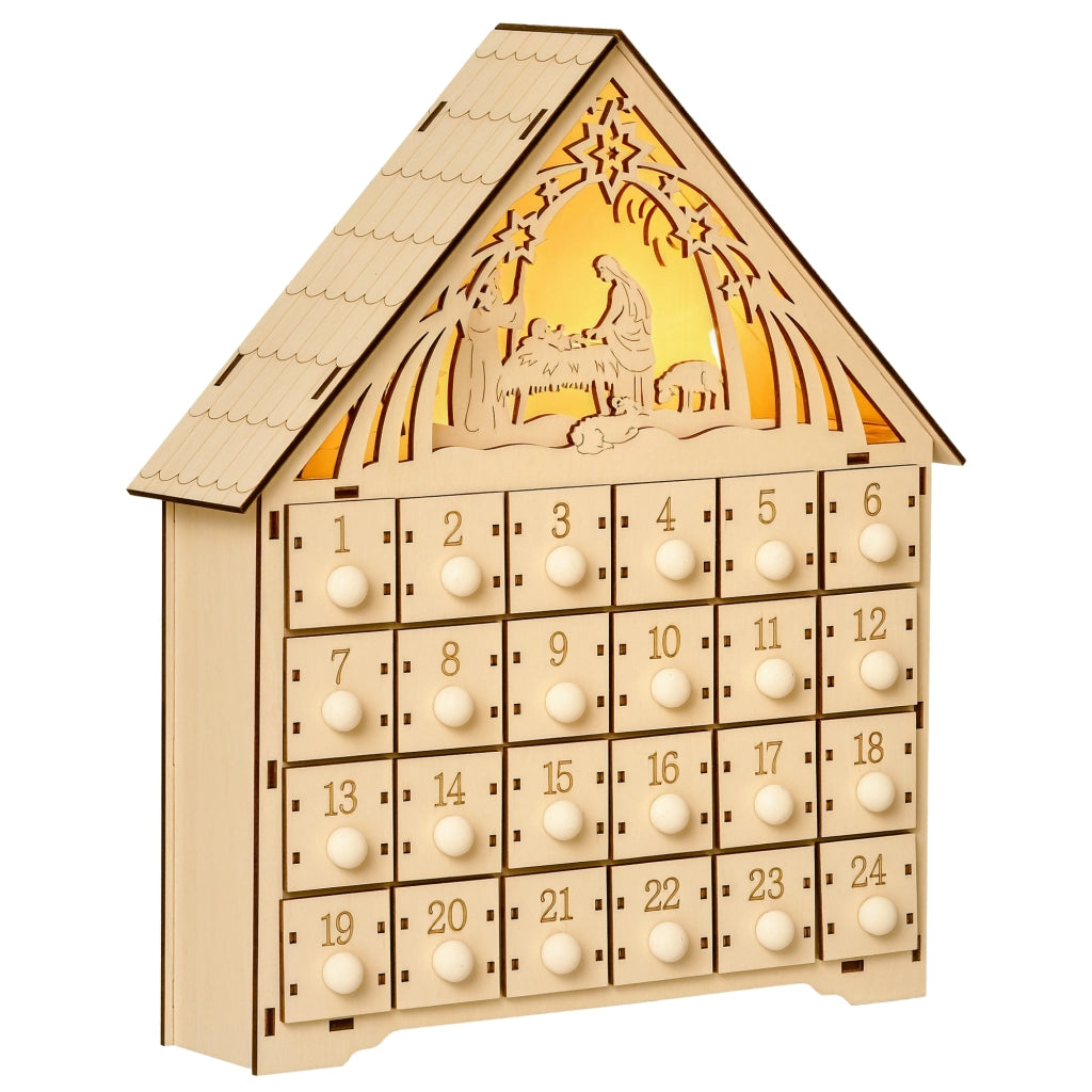 Calendario dell'Avvento in Legno con 24 Cassetti e Presepe ¨C zephmum ¨C 26.6x6x30cm