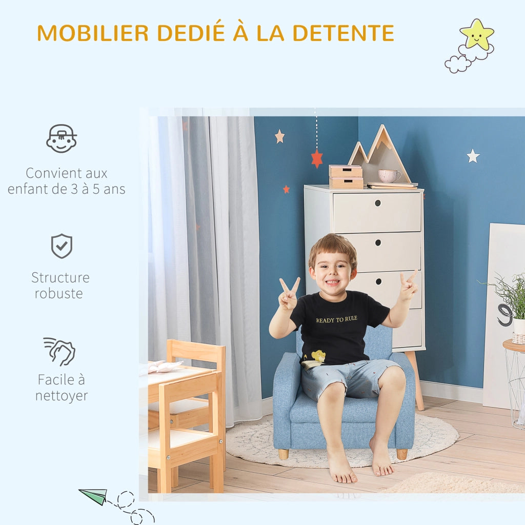 Poltrona per Bambini Design ¨C zephmum ¨C Legno, Blu, Tessuto