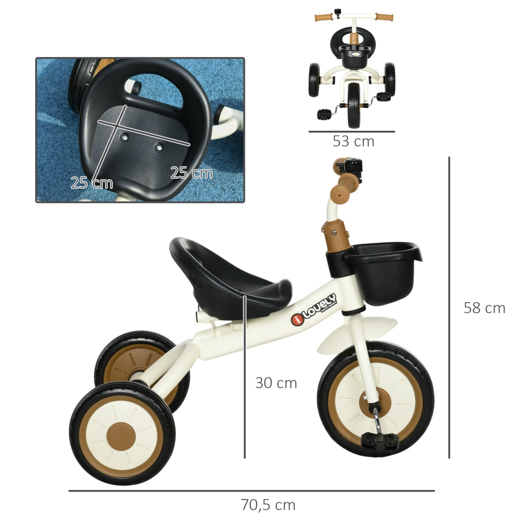 Triciclo per bambini 2-5 anni ¨C Xylo ¨C con cestino, campanello, sedile regolabile, telaio in metallo, bianco