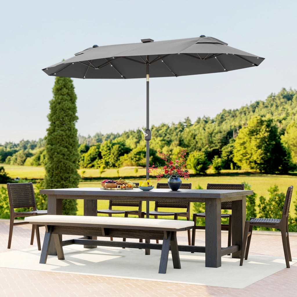 Ombrellone doppio con base a croce e luci solari ¨C Minimal ¨C Grigio 295x150x219cm