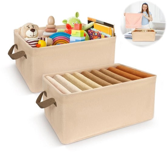 Set di cassetti di archiviazione da 2 - Opacchiabile - Maniglia - Organizzatore di armadio - Tela Oxford - Beige - Multifunzionale - Cassa di archiviazione
