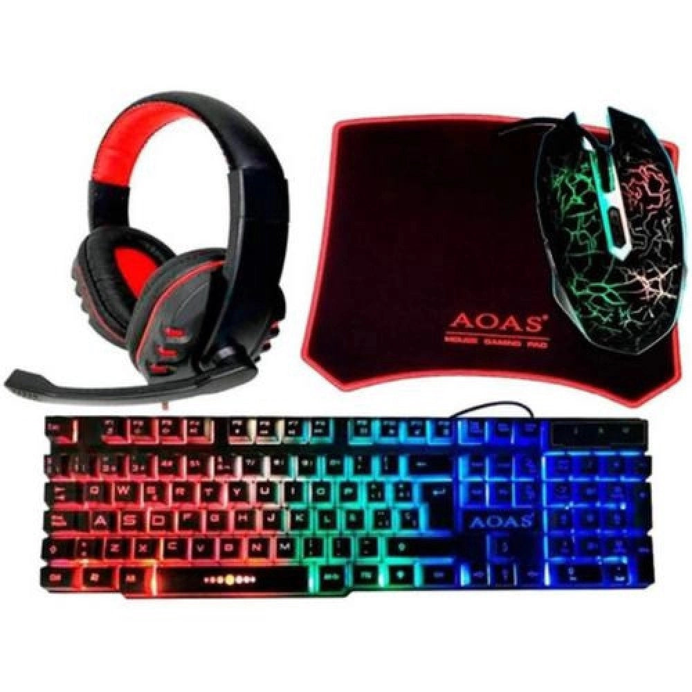 Trade Shop - Kit Gaming Per Pc Con Tastiera Cuffia Con Microfono Tappetino Mouse A Led 4in1 -