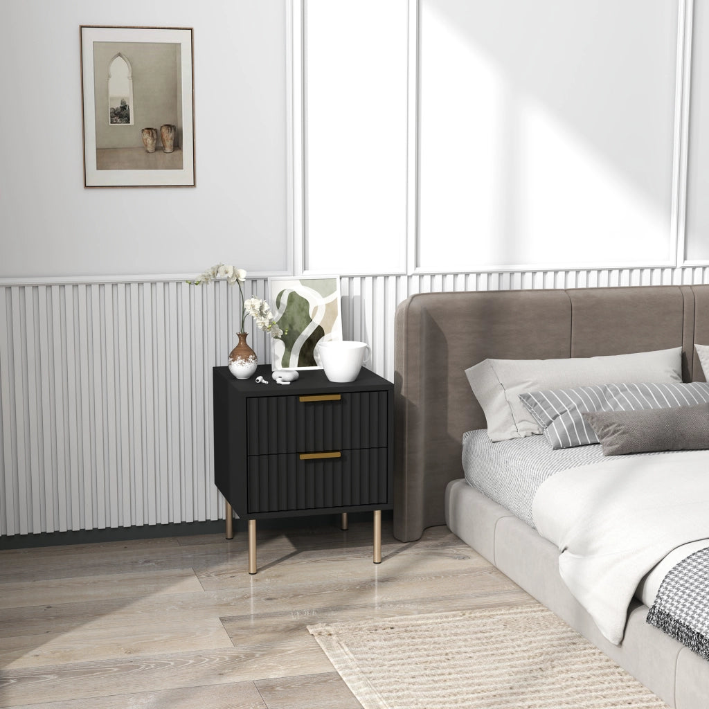 Comodino ¨C Minimal ¨C nero, acciaio, 2 cassetti