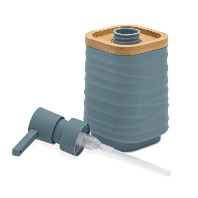 Dispenser sapone da appoggio turchese cobalto in abs e bambù Wave