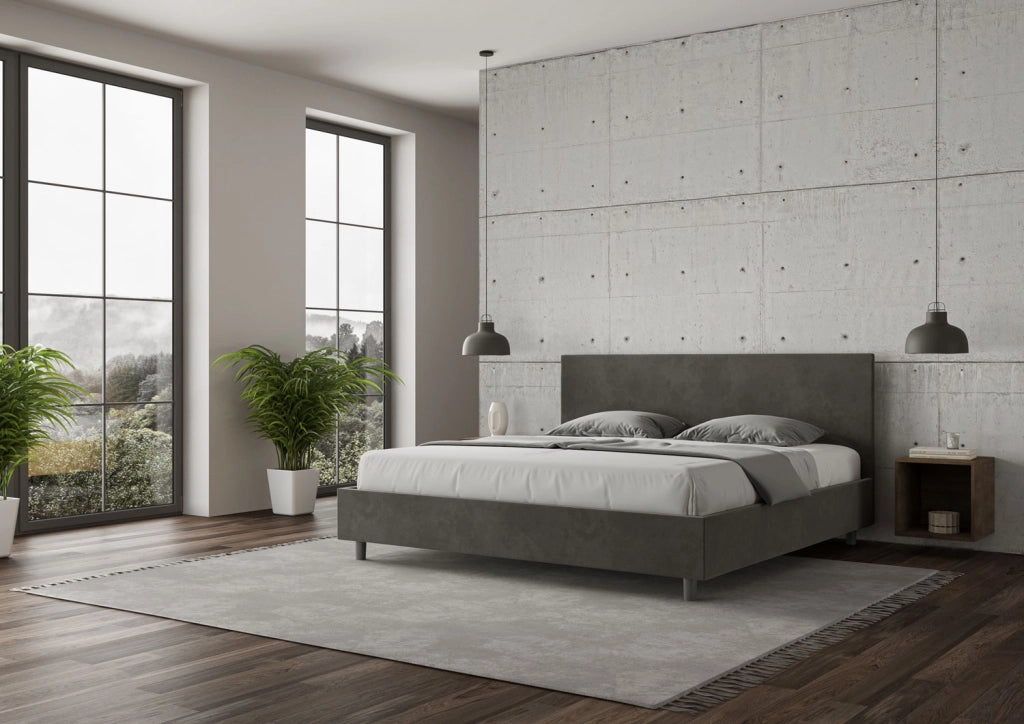 BS COM Letto contenitore imbottito 180x200 microfibra grigio
