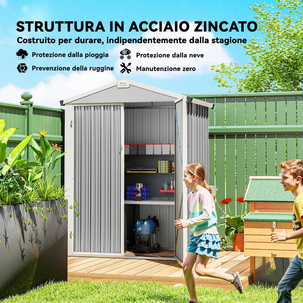 Casetta da Giardino ¨C Minimal ¨C Grigio Argento Acciaio 133x87x178 cm