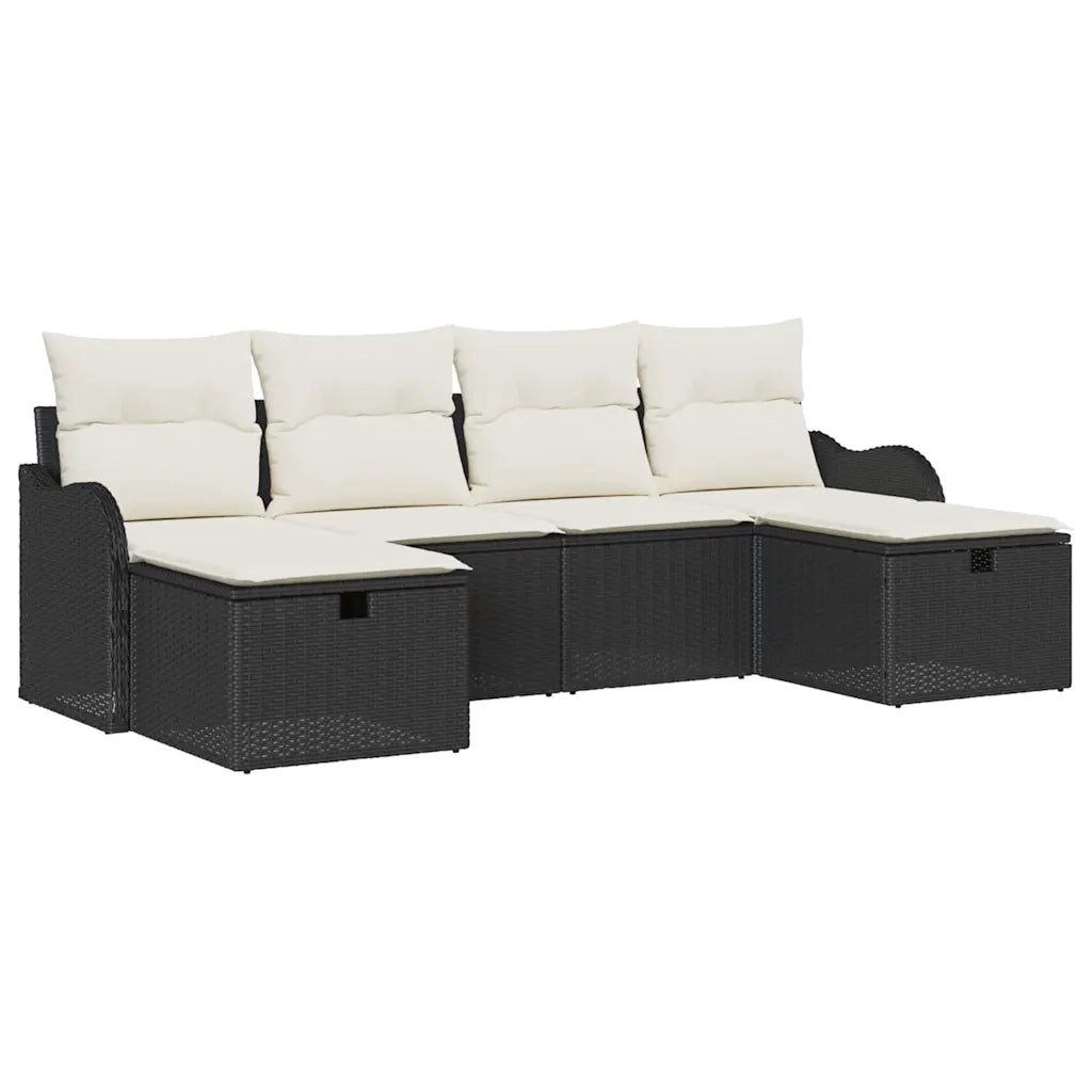 Set Divano da Giardino con cuscino 6 pcs Nero Poly Rattan 3360348