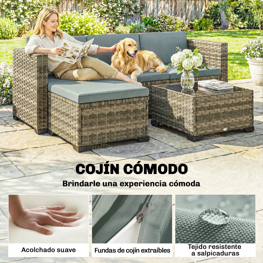 Set Giardino Polyrattan 5 Pezzi con Cuscini ¨C Minimal ¨C Grigio