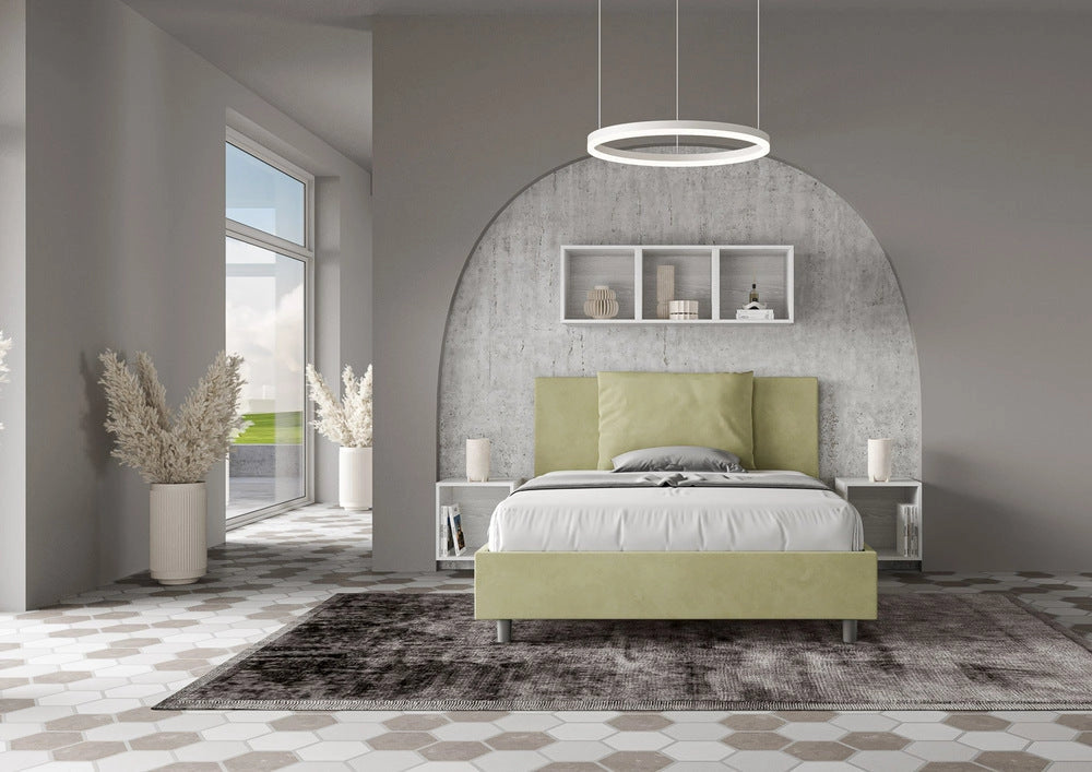 Letto Matrimoniale Extra Large 200x210 cm con Rete e Contenitore Antea Tè Verde