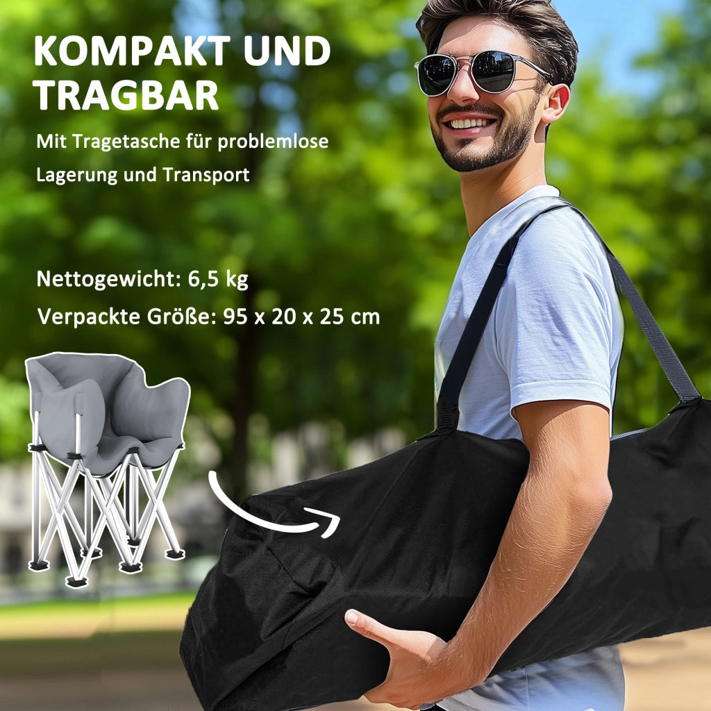 Sedia pieghevole 2 posti ¨C Minimal ¨C grigio con tasche laterali e braccioli