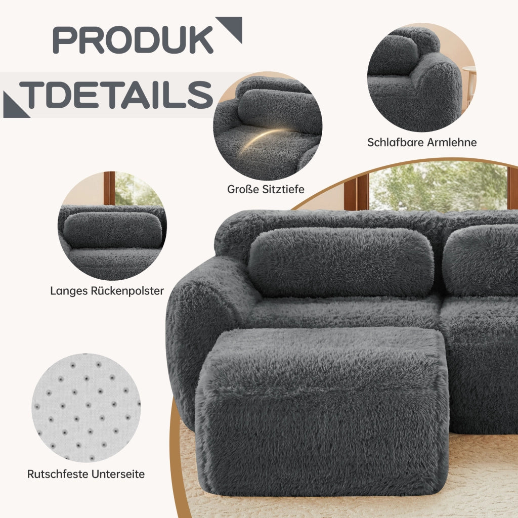 OKWISH Divano Modulare, Design Senza Struttura con Seduta Ampia, Configurazione Flessibile e Base Antiscivolo, Peluche Grigio