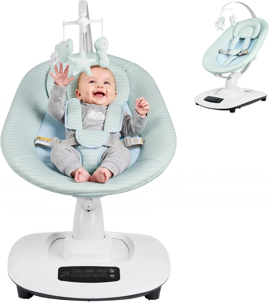 Sdraietta Neonati Elettrica; Sdraietta Dondolo Automatico per Bambini con 5 Movimenti Naturali e Velocità;Timer a 3 Livelli; 5 Ninne Nanne; Cintura a 5 Punti e Telecomando; Bluetooth