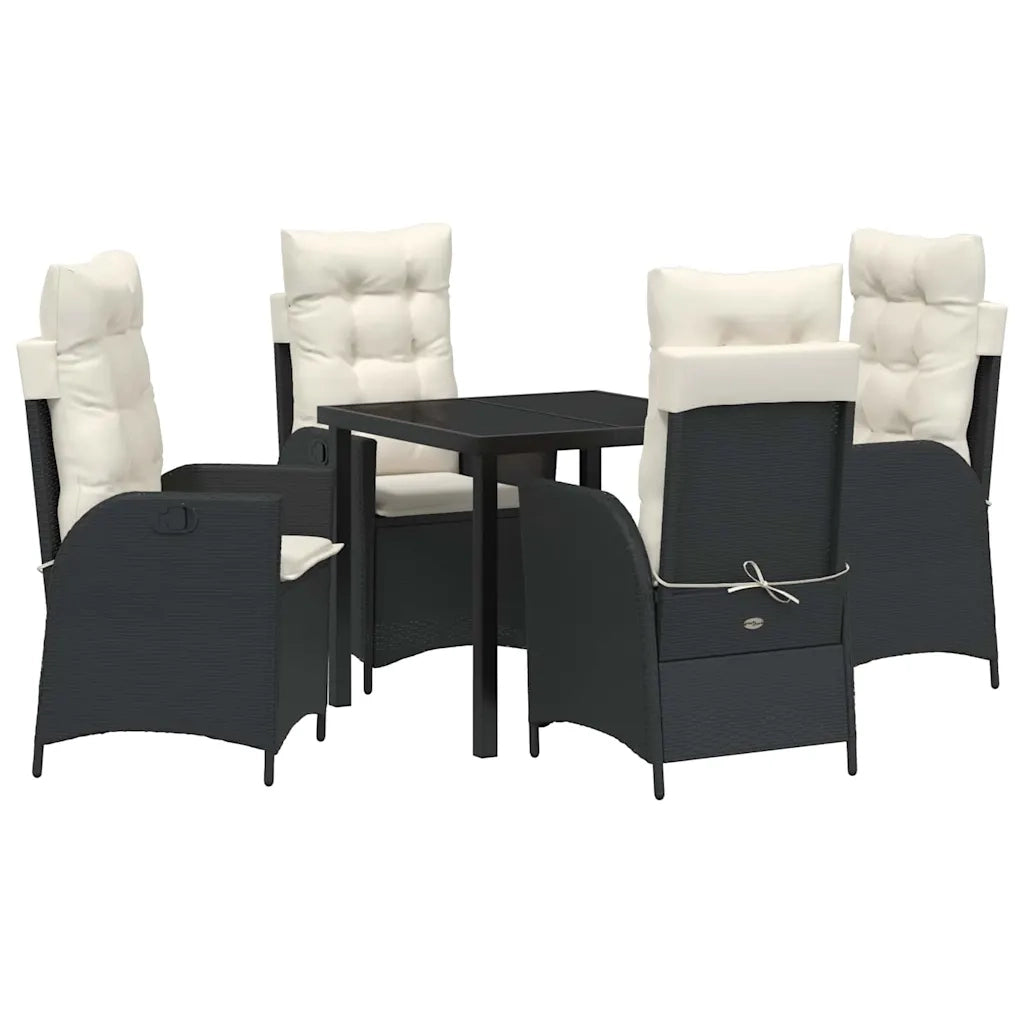 Set da Pranzo per Giardino con cuscino 5 pcs Nero polyrattan