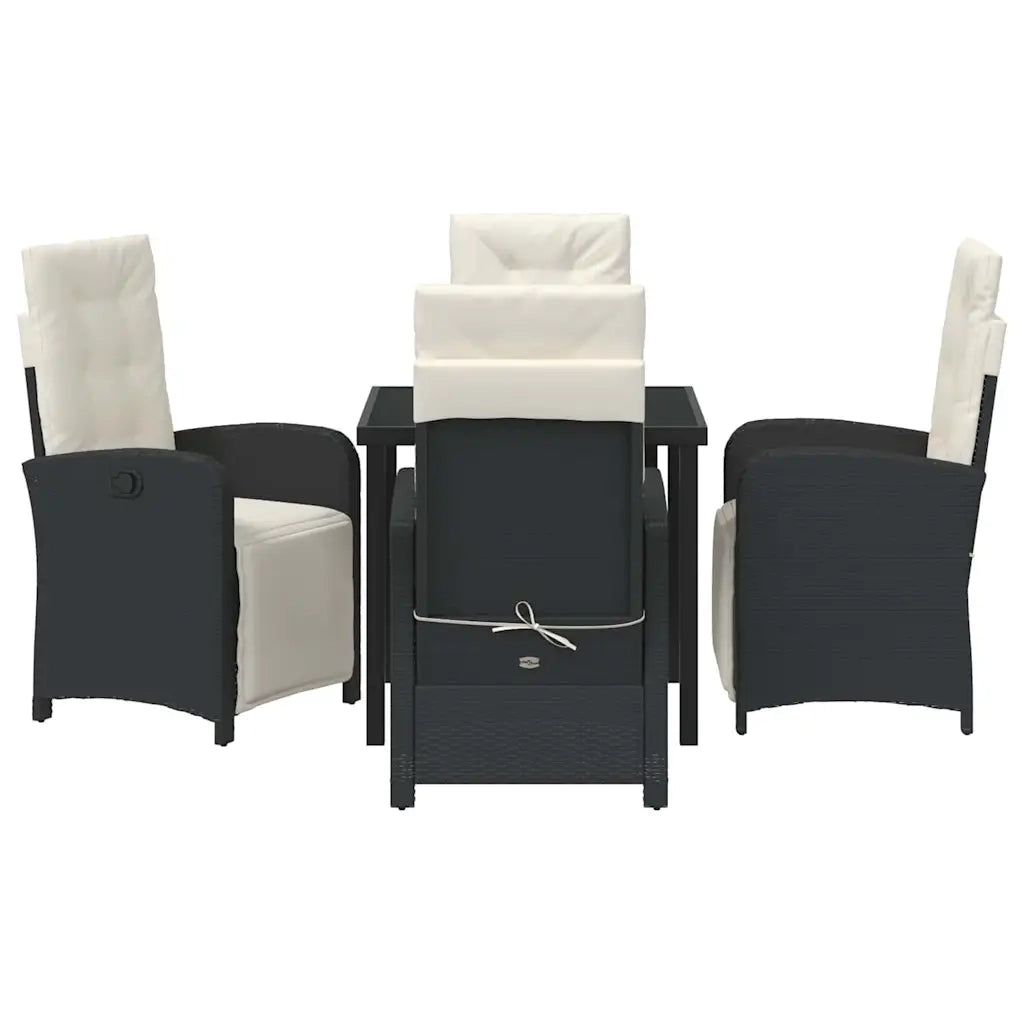 Set da Pranzo per Giardino con cuscino 5 pcs Nero polyrattan