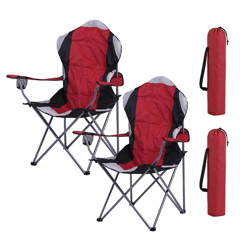 SET 2 SEDIE DA CAMPING IN TESSUTO ROSSO CON CHIUSURA A FISARMONICA POGGIOLI E PORTA BEVANDE  60X90X105 CM