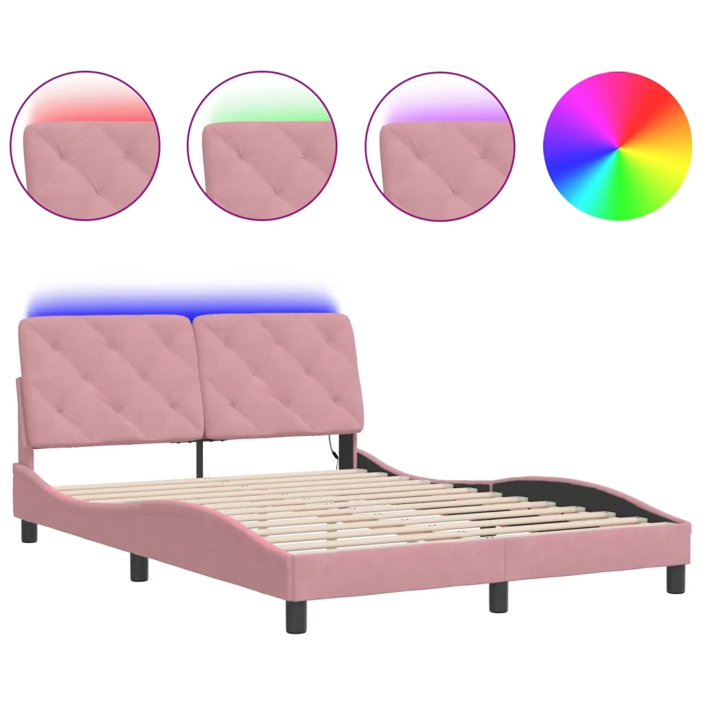 Giroletto con LED senza Materasso Rosa 140x190 cm in Velluto 3213854