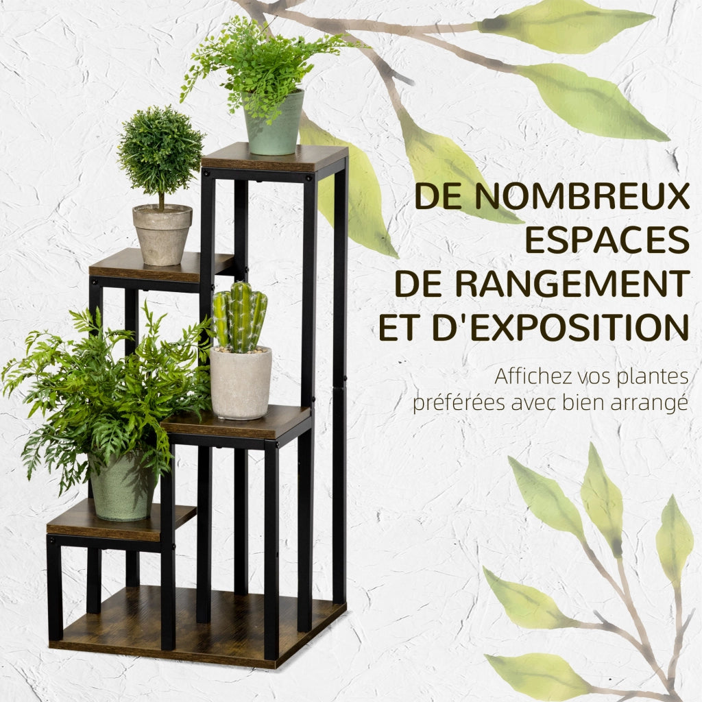Scaffale per piante 4 ripiani ¨C Zephmum ¨C Nero metallo 40x40x81 cm