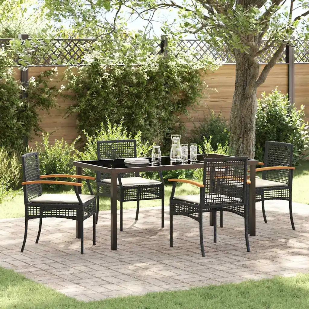 Set da Pranzo per Giardino 5 pcs Nero polyrattan