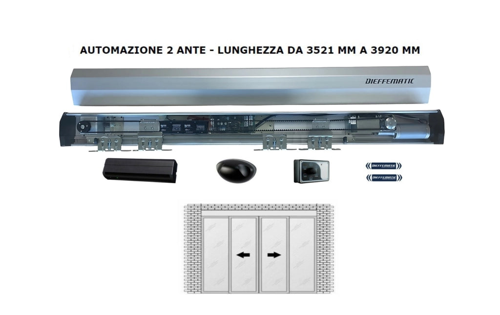 PORTA AUTOMATICA KIT  SCORREVOLE 2 ANTE COMPLETA FINO A 3920 MM 24V
