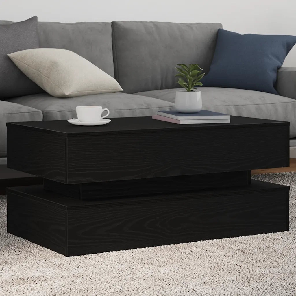 Tavolino da Soggiorno con Luci LED Rovere Nero 90x50x40 cm 862258