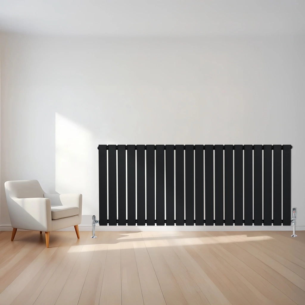 Radiatore Orizzontale 600 x 1400 mm con Valvole TRV Nero