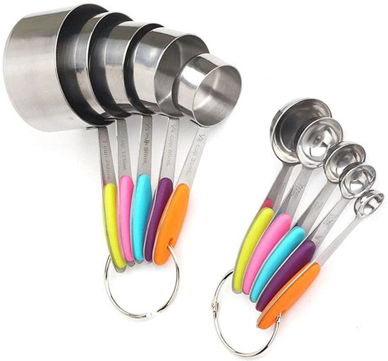 Set di Contenitori di Capacità di 12 - Set di Cucchiai di Capacità - Acciaio Inossidabile - Manici di Gomma - O-ringen - Adatto per Liquidi e Solidi - Set di Contenitori di Capacità per la Cucina