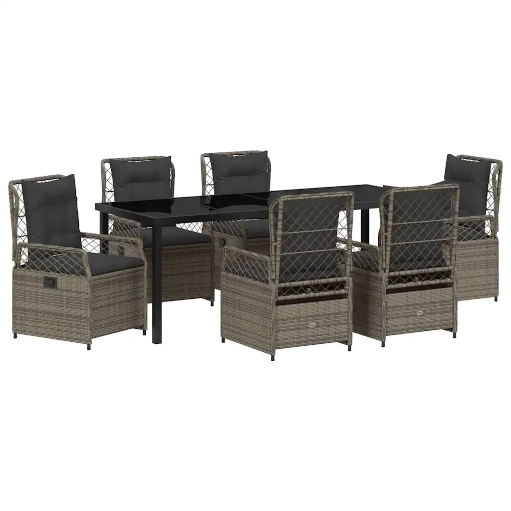 Set da Pranzo per Giardino 7 pcs Grigio polyrattan
