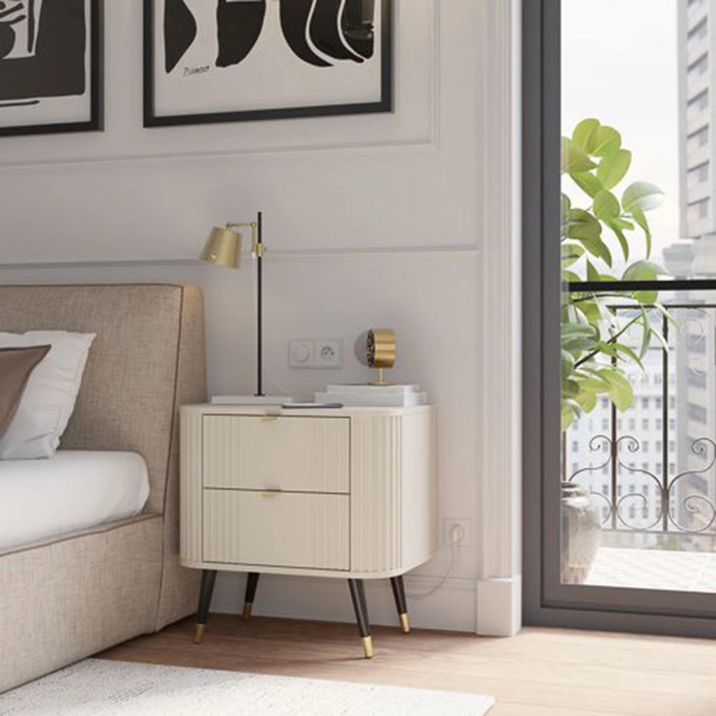 Lelitira, Comodino 2 Cassetti, 40x59x60h cm Beige Cashmere