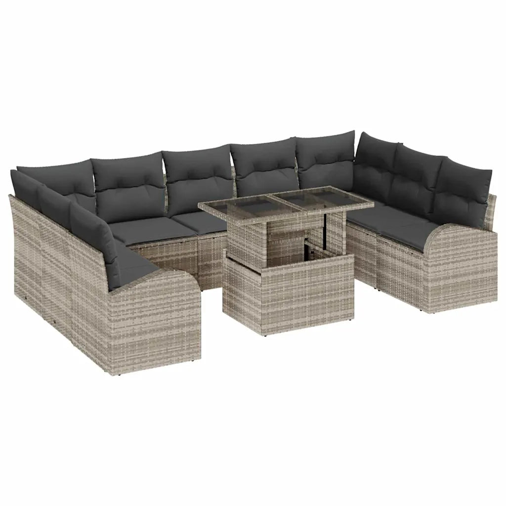 Set Divano da Giardino 10 pcs Grigio chiaro Poly Rattan 3357445