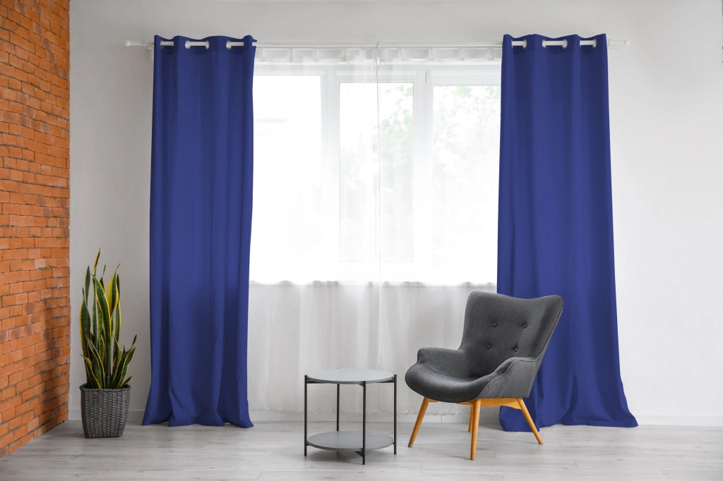 Tenda Semioscurante 140 x 290 Cm Moderne Con Occhielli  Blu - 2 Tende