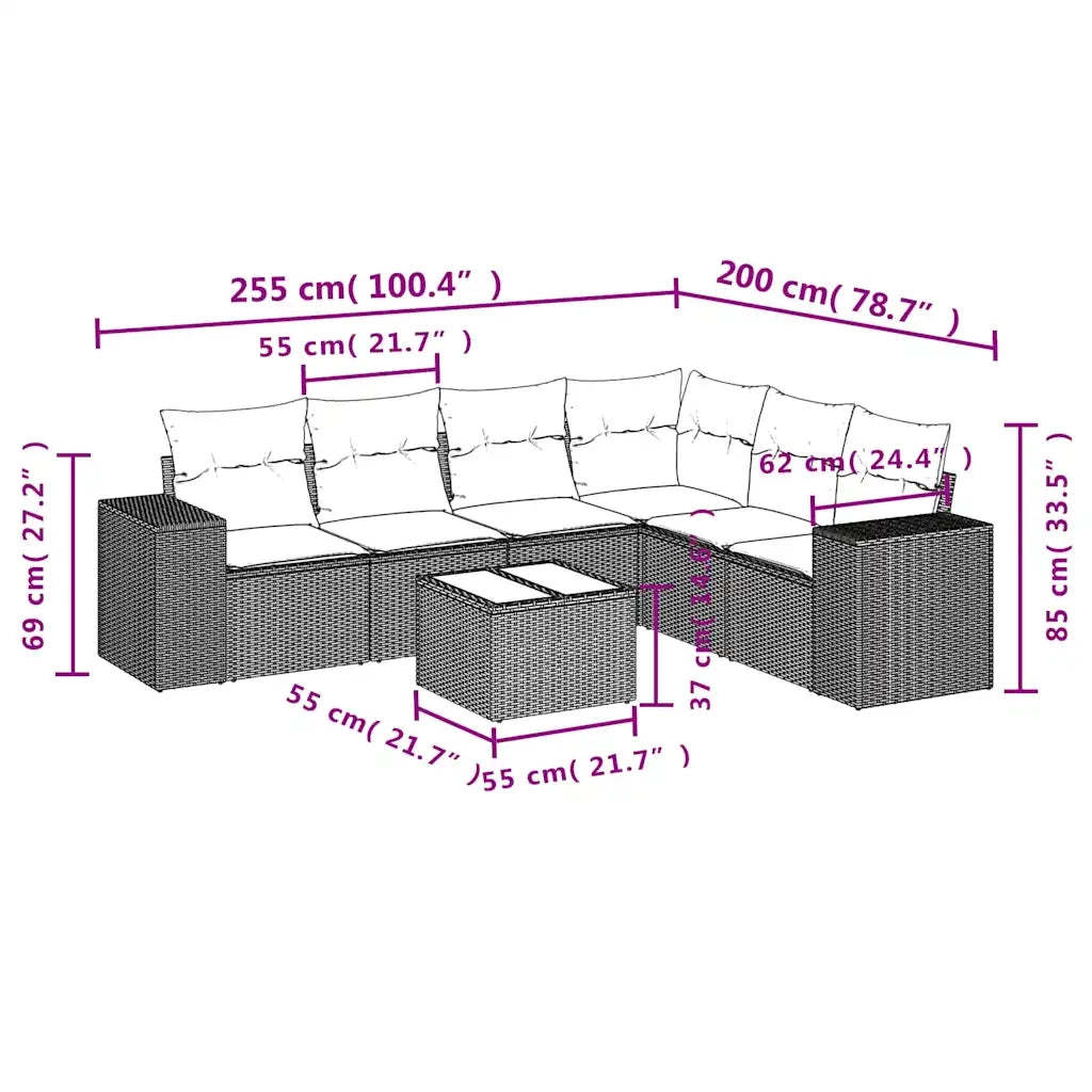 Set Divani da Giardino 7pz con Cuscini Grigio Chiaro Polyrattan 3222621