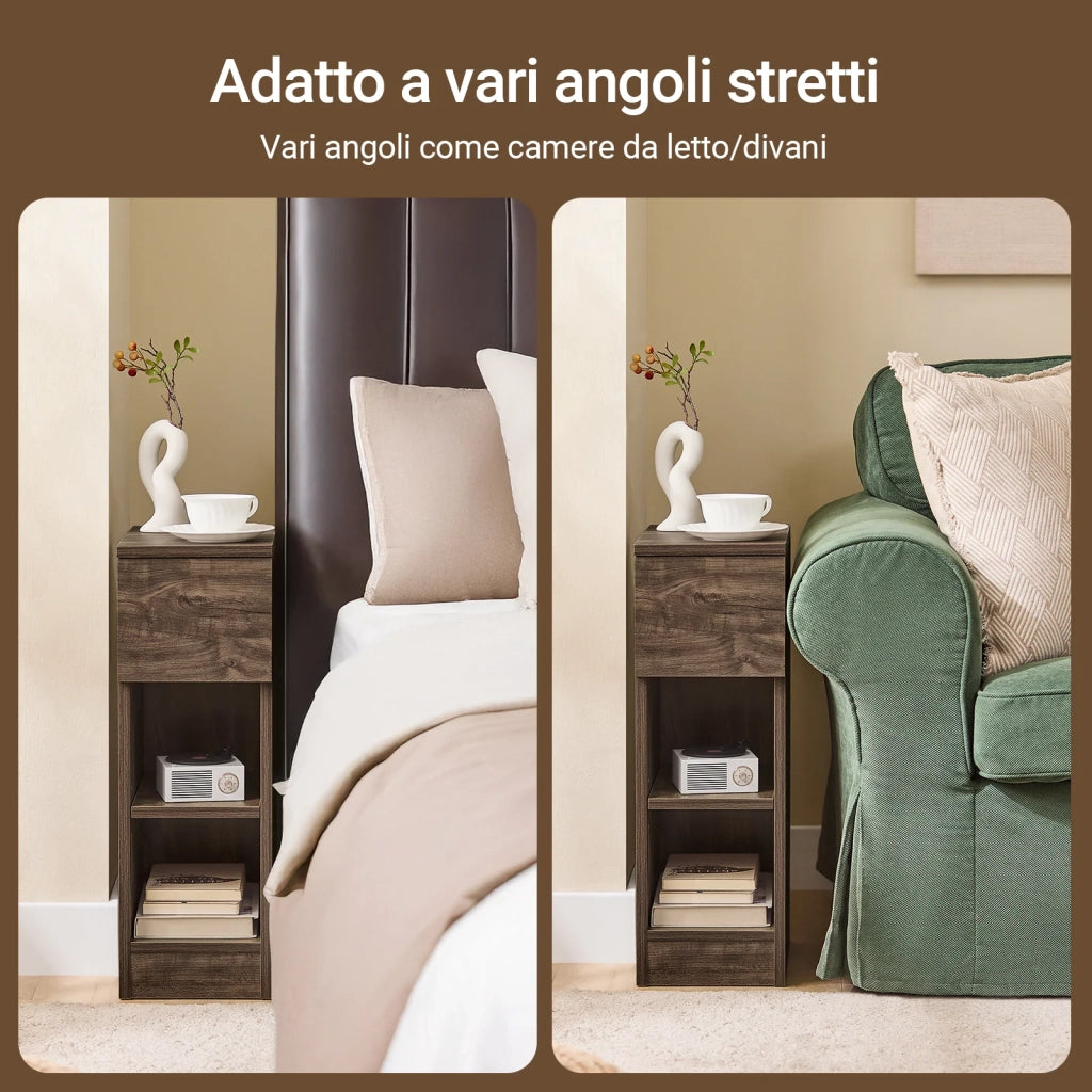 SoBuy Comodino Sottile comodino per camera da letto con cassetto e 2 ripiano comodini per camera da letto e soggiorno Tavolino divano Marrone L20 x P35 x A60 cm FBT111-SN