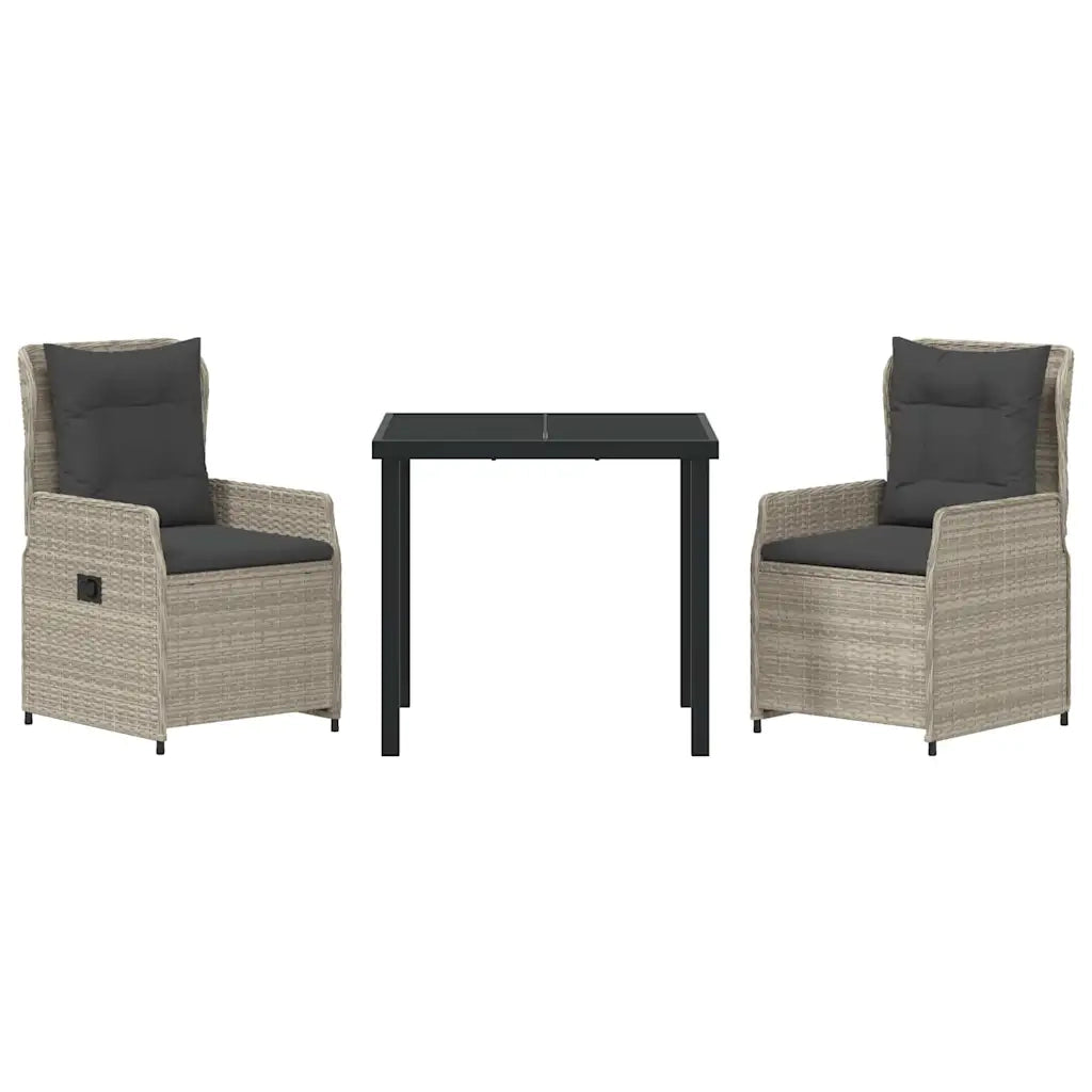 Set da Pranzo per Giardino 3 pcs Grigio chiaro polyrattan