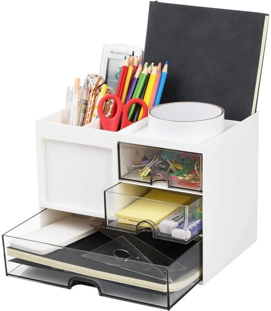 Organizzatore di scrivania - Penna e matita - Organizzatore con mensole - Riscaldabile - Bianco - 20,8 x 14,2 x 15,5 cm