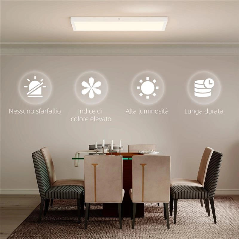 SET 2 PLAFONIERE LED SOTTILI E MINIMAL CON COLORE REGOLABILE, IN ACCIAIO E PLASTICA, 60X30X3.7 CM, BIANCO