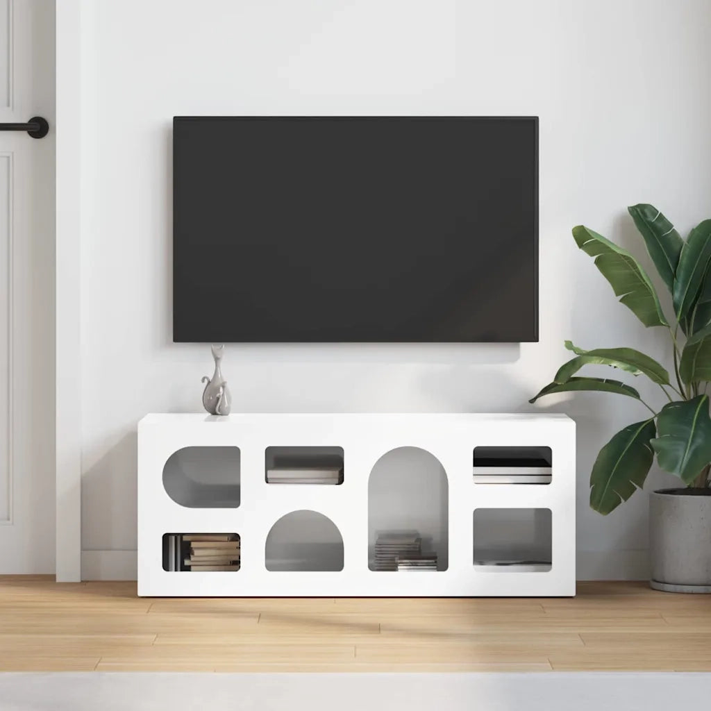 Mobile TV | Armadietto TV | Mobile Porta TV Bianco Lucido 100 x 35 x 40 cm Legno multistrato