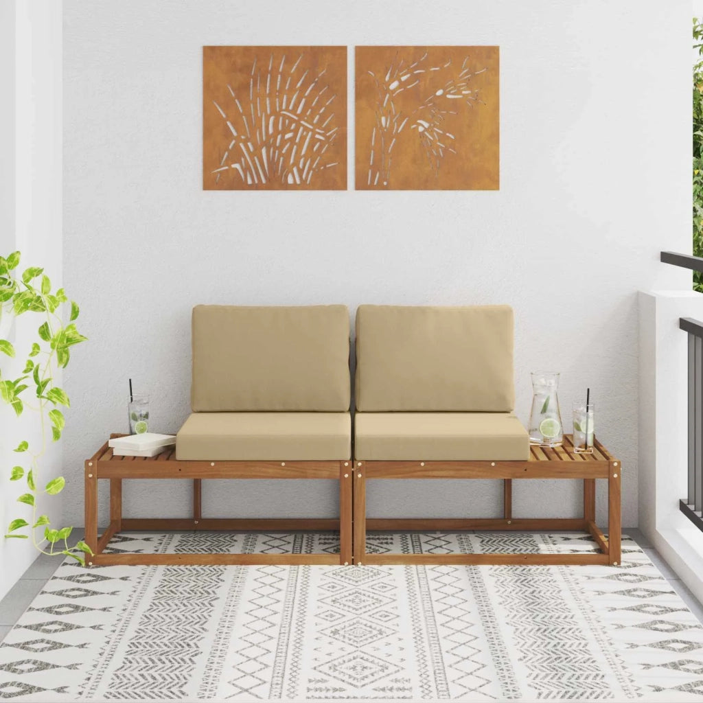 Divano da Esterno con cuscino 2 Pezzo Naturale e Beige 900482