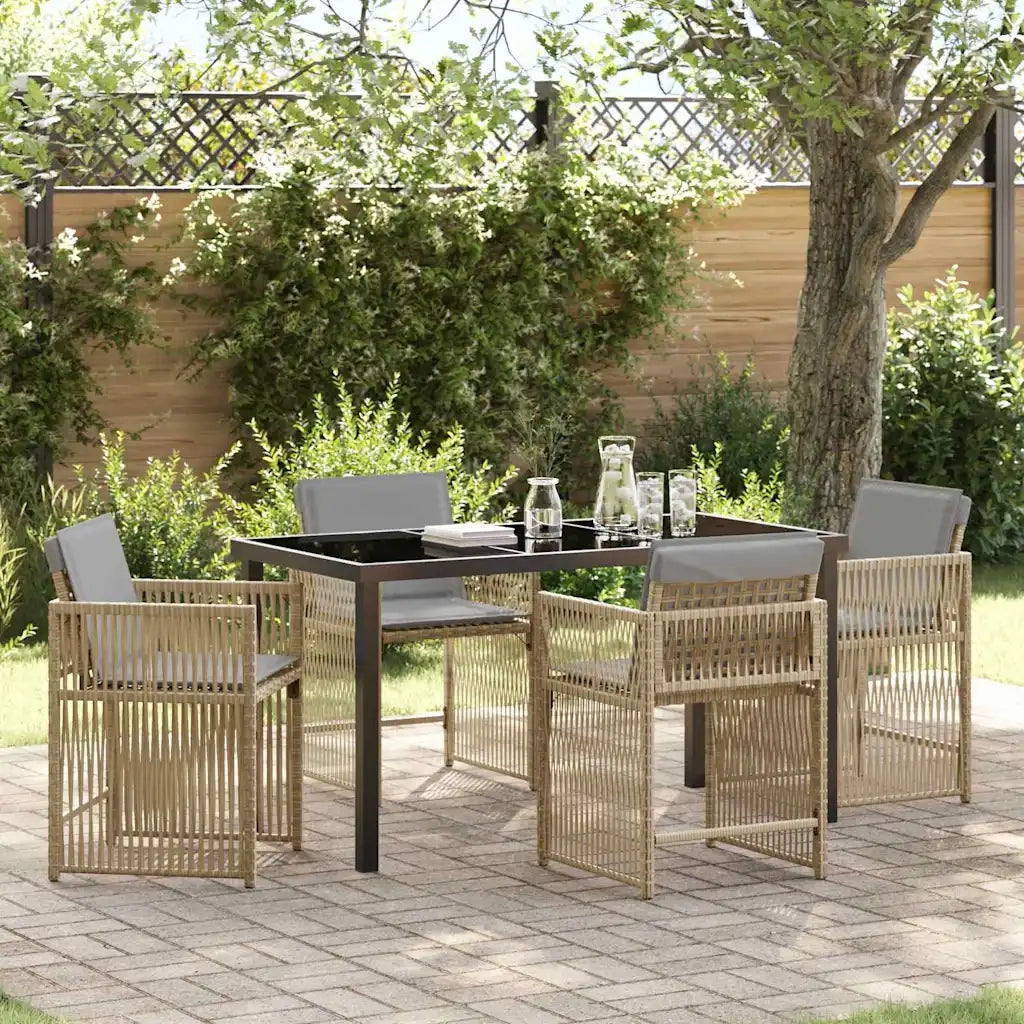 Set da Pranzo per Giardino 5 pcs Beige polyrattan
