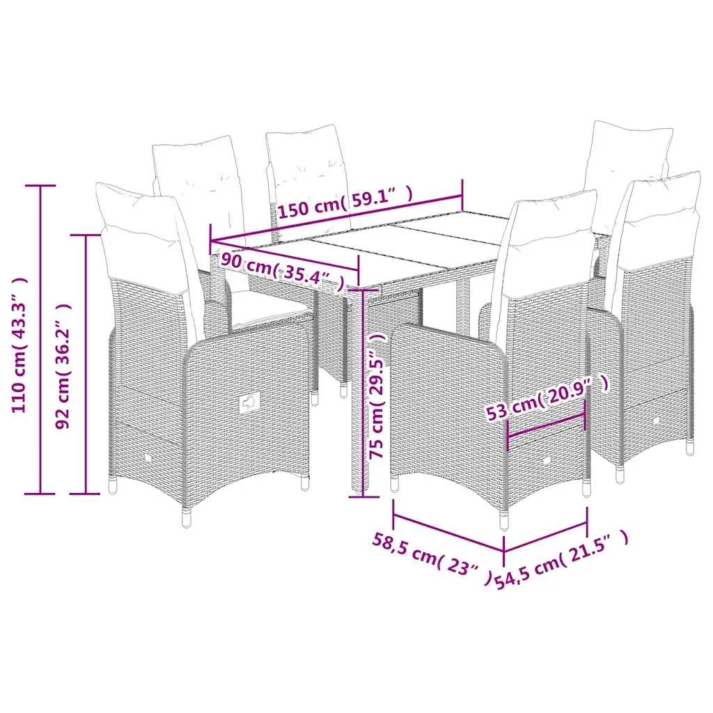 Set da Bistrò da Giardino 7 pz con Cuscini Nero in Polyrattan 3276992