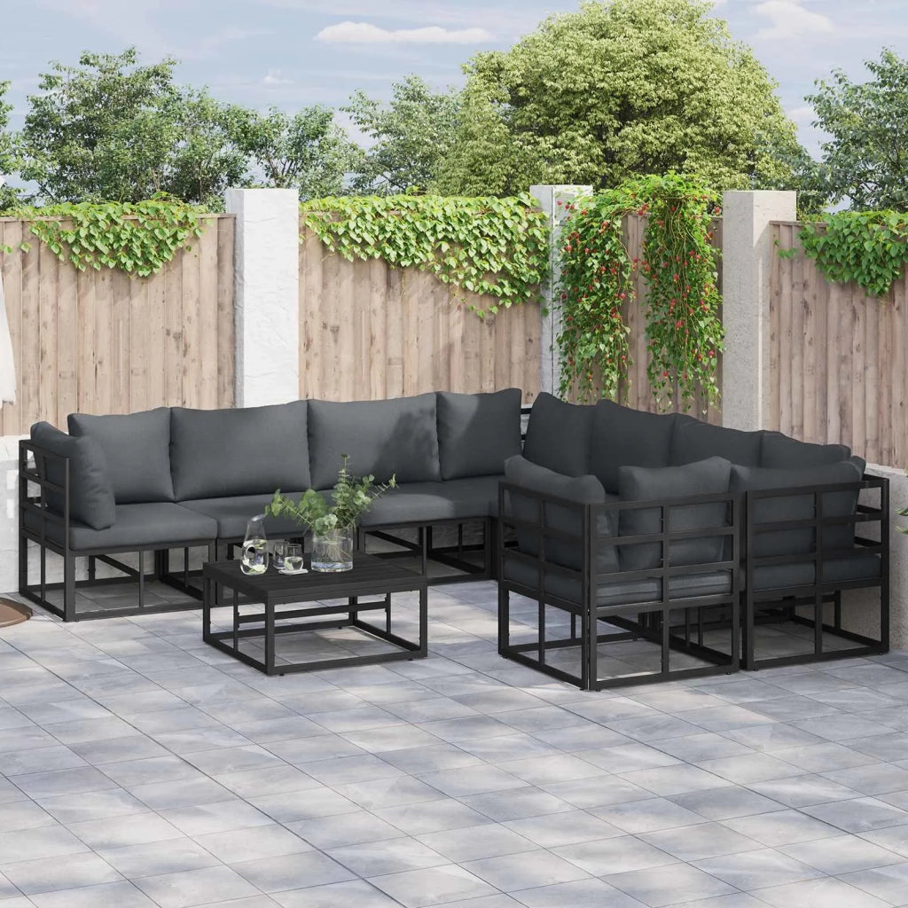 Set Divano da Giardino con cuscino 9 pcs Nero Acciaio
