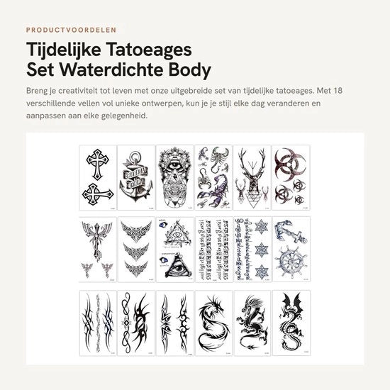 Tatuaggi temporanei acqua resistenti - 18 fogli - Body Art - Stickers di design grafico - Durata fino a 5 giorni