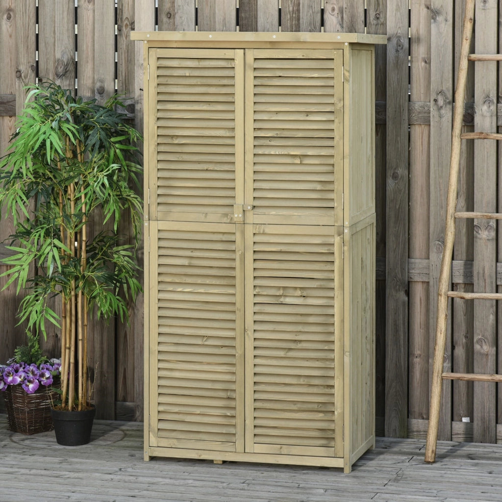 EasyComfort Casetta in Legno da Giardino con Tetto Impermeabile, Armadio da Esterno Porta Attrezzi da Giardino con 4 Scompartimenti, 87x46.5x160cm, Grigio
