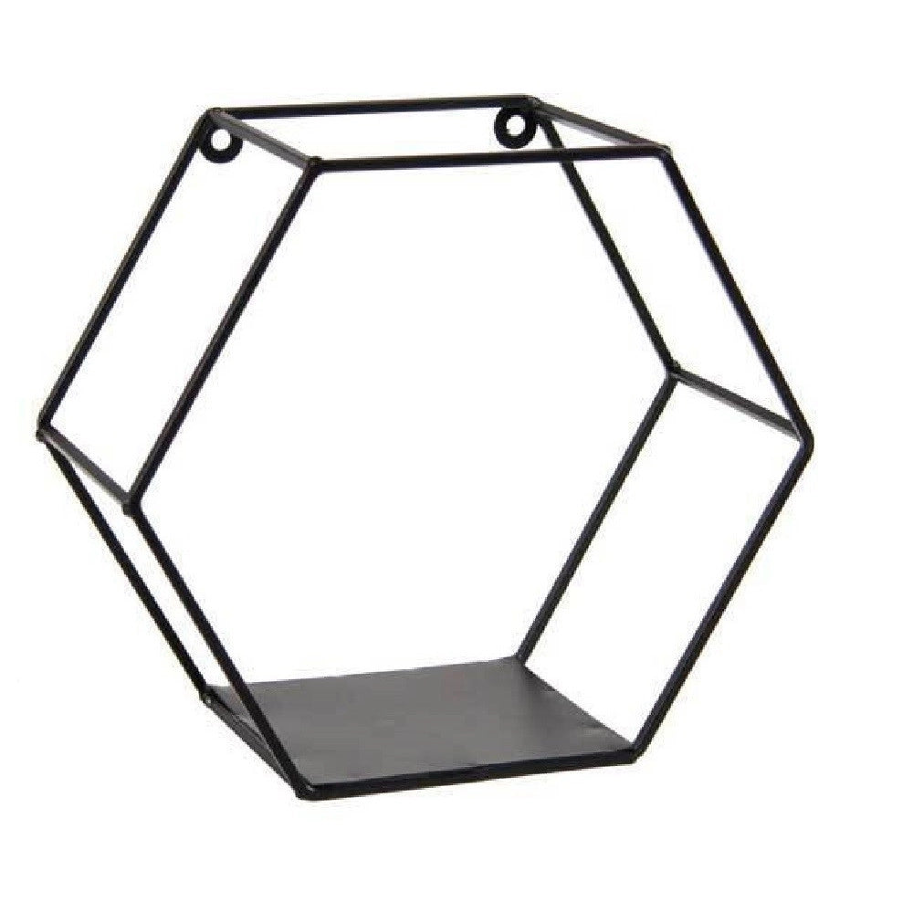 Trade Shop - Mensola Esagonale Bacheca Parete Metallo Classico Moderno Nero 23x10x20cm 822193 -