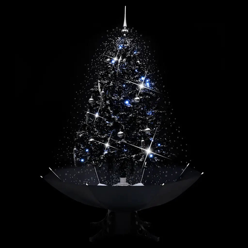 Albero di Natale con Nevicata e Base ad Ombrello Nero 140cm PVC