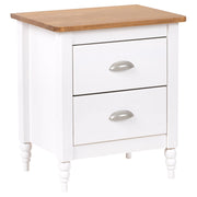 Comodino 2 cassetti bianco e legno chiaro stile Retro e moderno