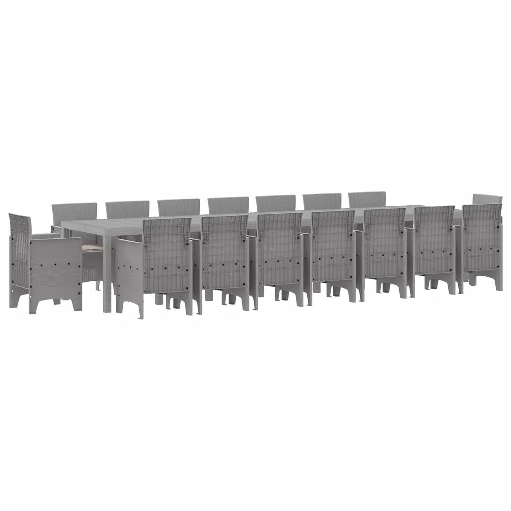 Set da pranzo da giardino con cuscini 17 pcs Grigio chiaro PP